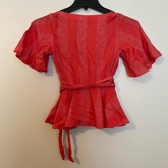 Loft Striped VNeck Flutter Sleeve Wrap Tie Blouse - Picture 3 of 4